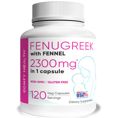 COMFY HEALTH Fenugreek Capsules 120 Count l 2300mg Per Capsule l Fenugreek Pills With Fennel For Breastfeeding & Lactation l Non-GMO, Gluten Free Fenugreek Seeds Extract Supplements, Fenogreco Capsulas